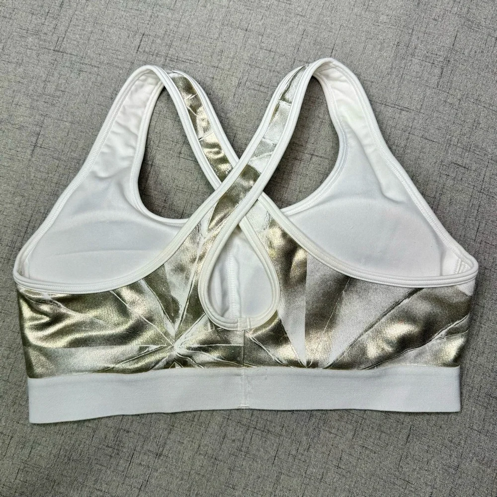 Under Armour Sports Bra Metallic Gold & White Size Large - Picture 7 of 8